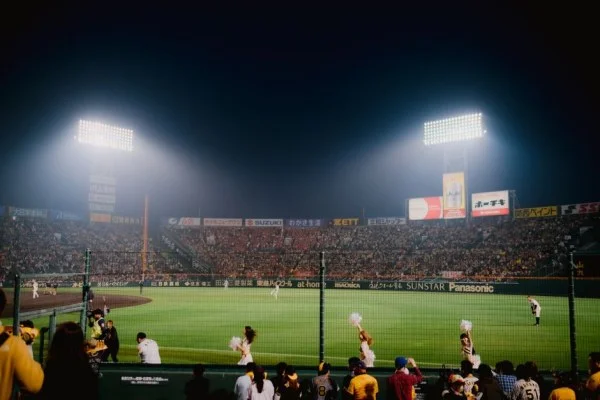 Japanese baseball stadium night game